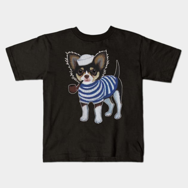 Sailor Chihuahua Kids T-Shirt by PaperTigress